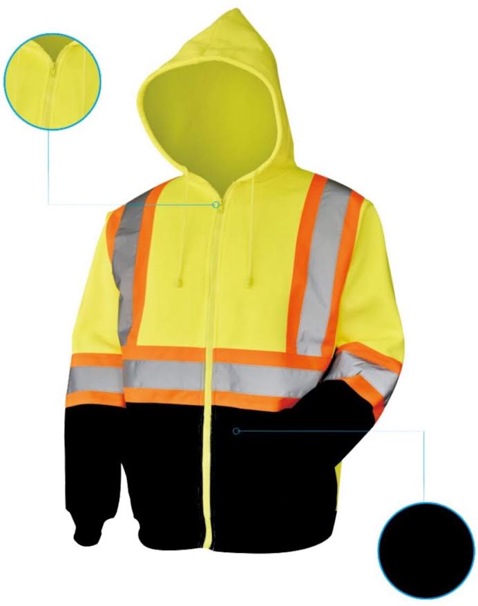 Hi-Vis Hooded Sweatshirt Class 3 Safety Hoodie Zip Front