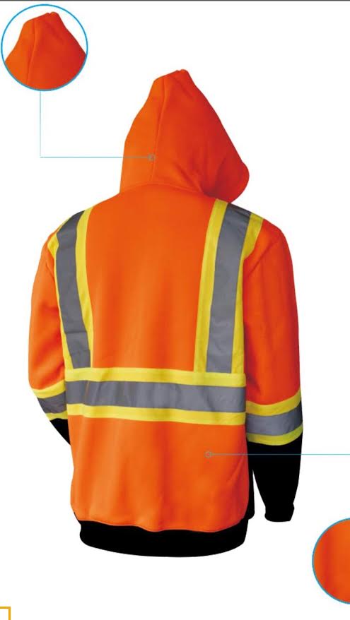 Hi-Vis Hooded Sweatshirt Class 3 Safety Hoodie Zip Front