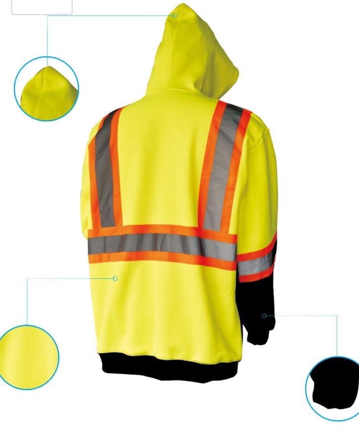 Hi-Vis Hooded Sweatshirt Class 3 Safety Hoodie Zip Front
