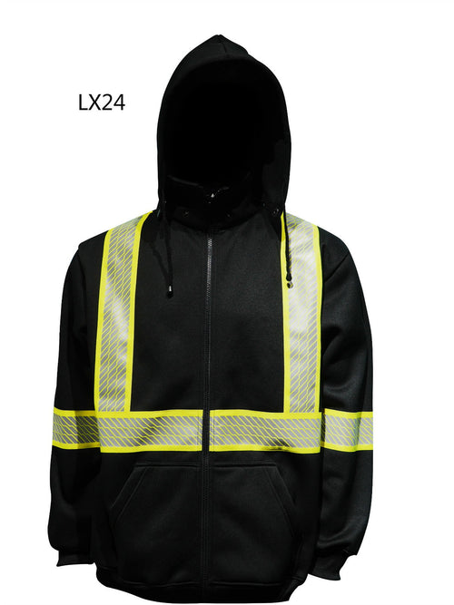 Black HI-VIS Hooded Sweatshirt Zip Front
